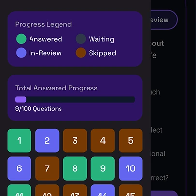 UPSC pattern mock exam interface with timer and answer options
